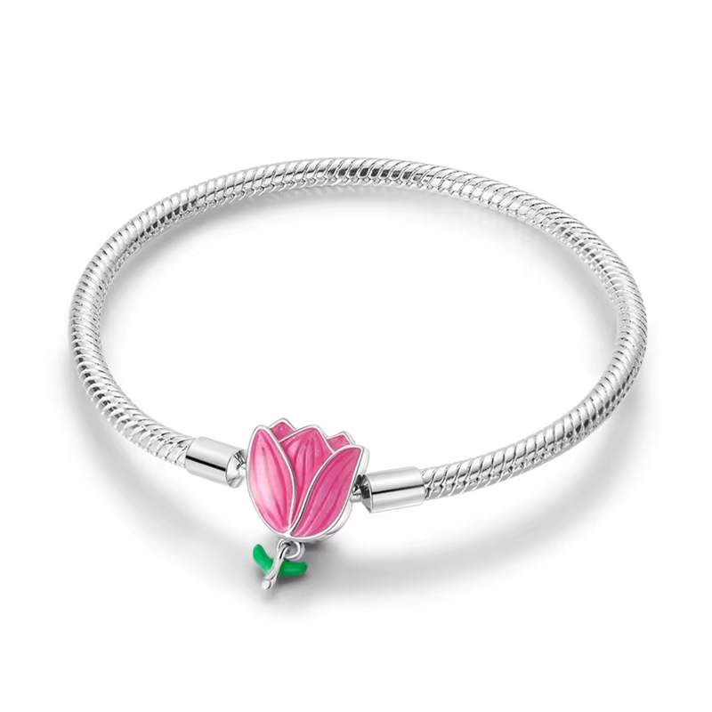 Serafinn Pink Flower Silver Bracelet