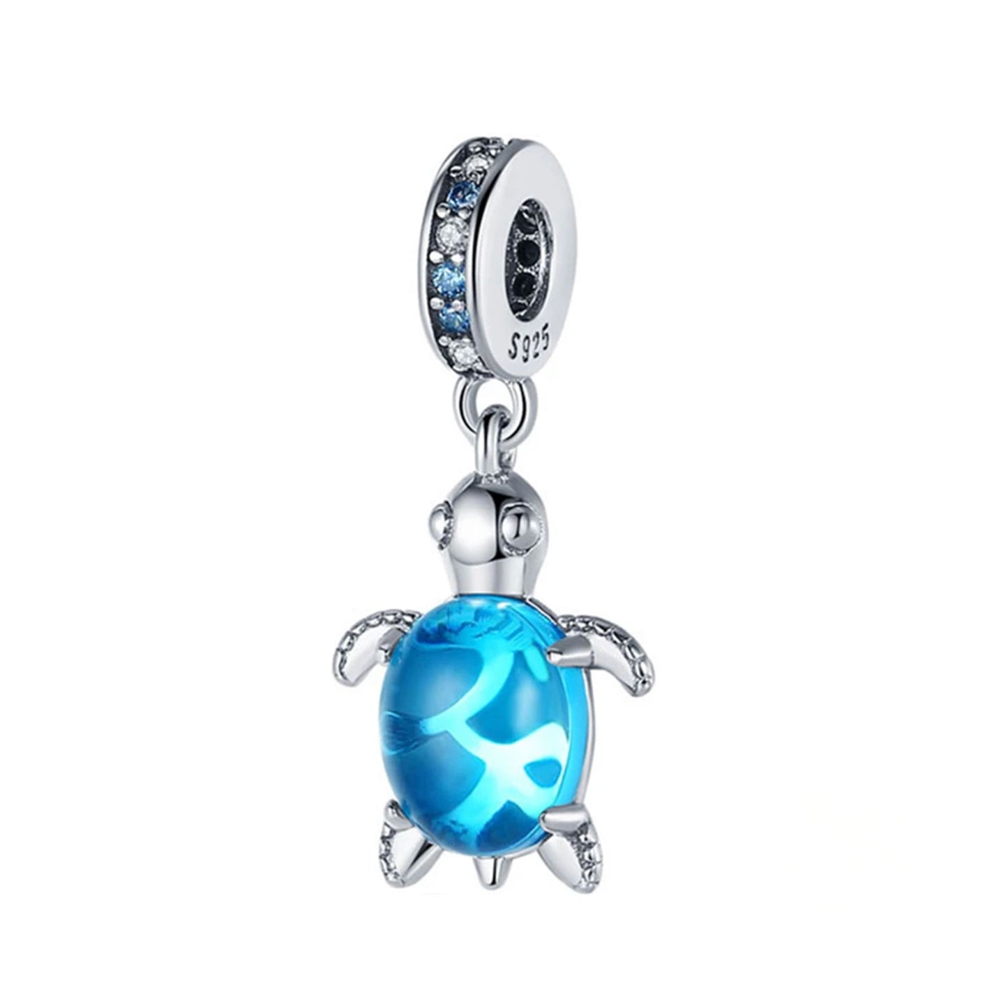 Serafinn Sky Blue Turtle Silver Charm