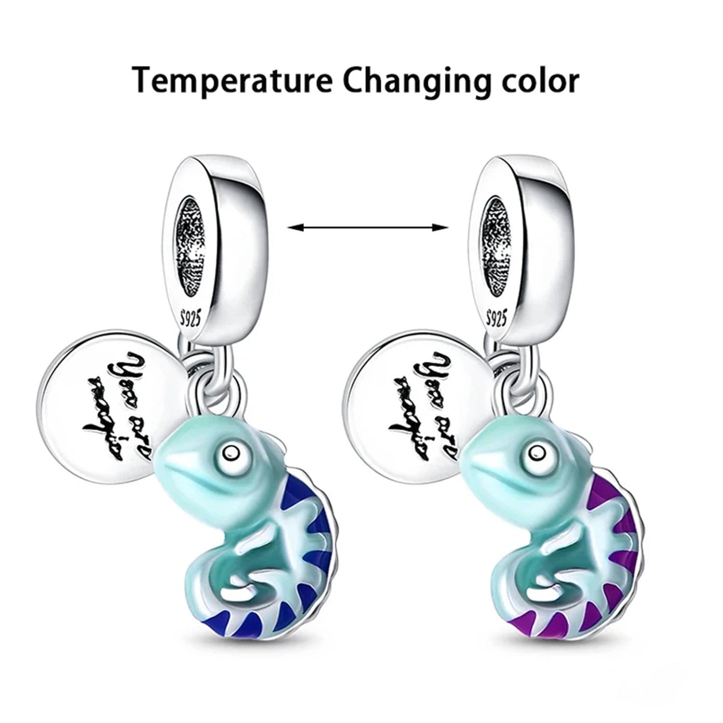 Serafinn Cute Color-Changing Chameleon Silver Charm