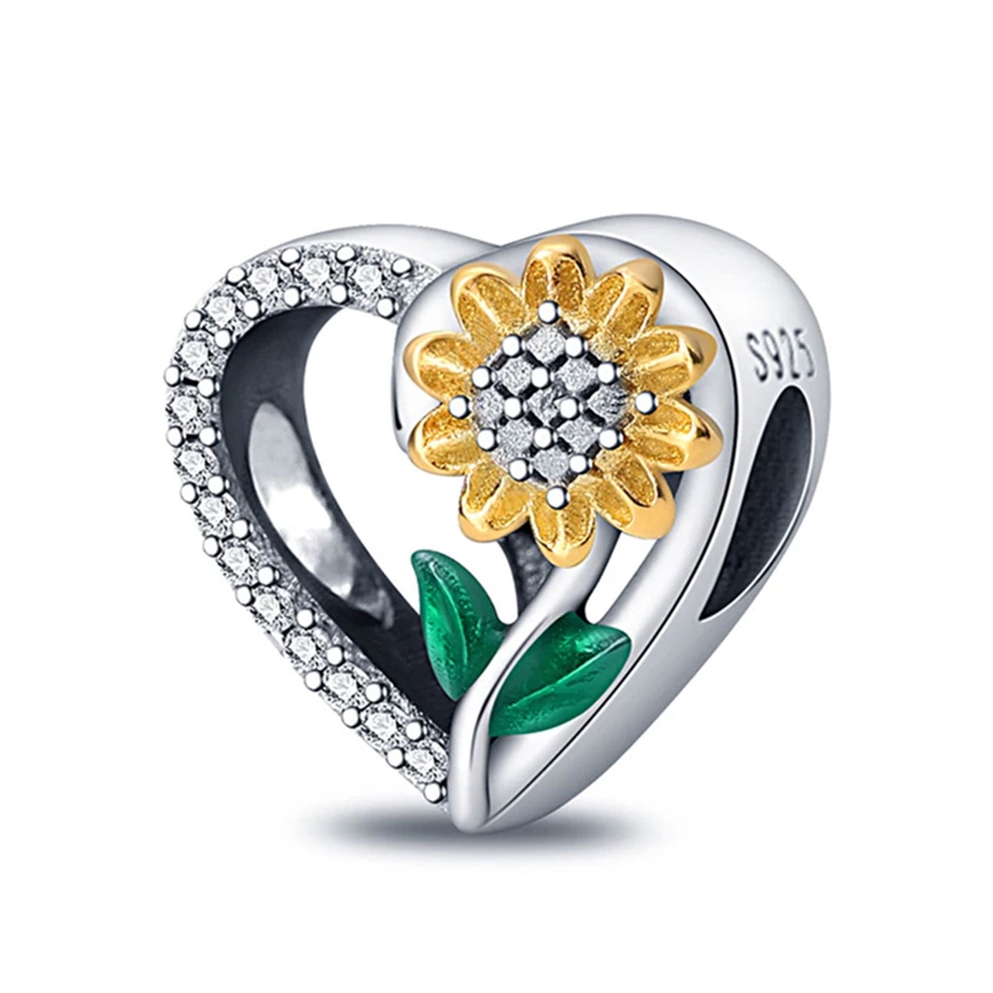 Serafinn Sunflower Heart Silver Charm